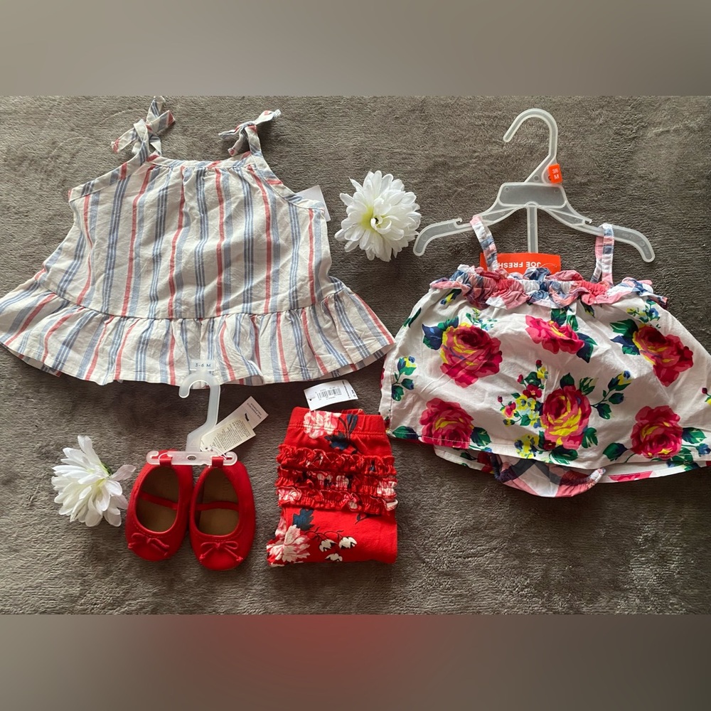 NWT Vintage OshKosh Hickory Stripe & Floral 5PC Bundle NB-6m